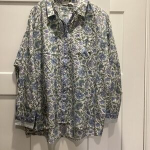 Vineyard Vines Blouse, Size 16, Green/Lavender/Ivory Floral Print